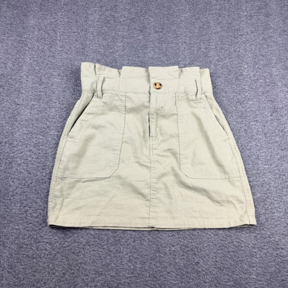 H&M Divided Women's Size 6 Sage‎ Green Paperbag Waist Cotton Mini Skirt